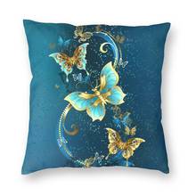 Золотые бабочки на голубом фоне, наволочки для диванных подушек, домашний декоративный квадратный чехол для подушки для влюбленных насекомых 45x45 2024 - купить недорого