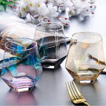 Copo geométrico de uísque, copo de cristal, transparente com aro dourado, para café, leite, chá, cerveja, casa, bar, ferramentas para bebidas 2024 - compre barato