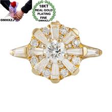 Hxomzj anel de ouro rr1299 zircônia, anel elegante para festa de aniversário, casamento e presente de luxo com flores redondas e zircônia 18k 2024 - compre barato