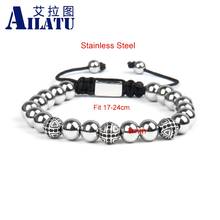 Ailatu New 8mm Stainless Steel Beads Black Cz Cross Macrame Bracelets Free Logo Service Top Quality 2024 - buy cheap