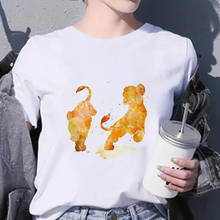 Camiseta com estampa da disney the lion simba e nala, camiseta feminina unissex de manga curta com gola redonda, camiseta casual de verão 2024 - compre barato