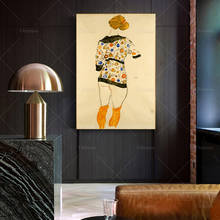Egon schiele-ideia de arte fina, mulher em uma blusa com padrão, cartaz de impressão, arte-parede 2024 - compre barato