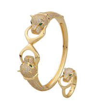 Fashion classic luxury two Leopard head bangle and ring Dubai European set zircon women girl wedding bridal party jewelry set 2024 - buy cheap