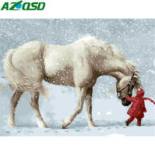 Картина AZQSD по номерам лошадь девушка ручная краска набор холст Diy картина маслом по номерам животное зимнее Искусство украшение дома подарок 2024 - купить недорого