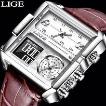 LIGE Original Watch Men Top Brand Luxury Rectangle Quartz Military Watches Waterproof Luminous Leather Wristwatch Men Clock+Box 2024 - buy cheap