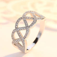 Anel zircônio cúbico cristal infinito para mulheres, novo anel feminino colorido dourado branco, joias para casamento tamanho 6 a 9 2024 - compre barato