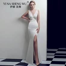 New White Long Gown Mermaid Long Sexy V neck  Slit Formal Dress Women Elegant Vestido Longo Festa Ladies Long Gowns 2024 - buy cheap