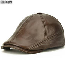 SILOQIN New Genuine Leather hat Men's Winter fashion Cowhide thermal Berets Thicken adjustable size Ear protection Snapback cap 2024 - buy cheap