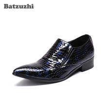 Batzuzhi-zapatos hechos a mano para hombre, calzado de negocios de cuero genuino con punta puntiaguda, Oxford de cuero negro y azul, zapatos de fiesta de boda, 2020 2024 - compra barato