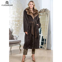 FURSARCAR Natural Real Mink Fur 120 CM Long Coat Fur Collar With Belt Women Winter High Street  Jacket Real Mink Fur Overcoats 2024 - buy cheap