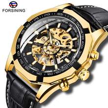 Fashion Forsining Men's Mechanical Watch Automatic Golden Skeleton Leather Strap Male Clock Top Luxury Mechanical Clock 2024 - buy cheap