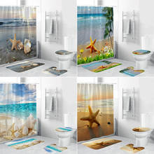 3D Dusk Starfish Shell Beach Fabric Shower Curtain Bathroom Curtains Non-Slip Rugs Toilet Lid Cover Mat Carpet Home Decor 2024 - buy cheap