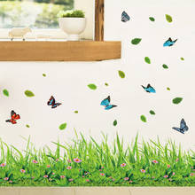 Green Grass Colorful Butterfly Flower Skirting Wall Stickers for Living room Bedroom Bathroom Vinyl Decals Art Home Decoration 2024 - buy cheap