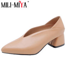 MILI-MIYA New Arrival Casual Women Pumps Pu Leather Square Heels Pointed Toe Slip-On Casual Shoes Spring/Autumn Plus Size 34-48 2024 - buy cheap