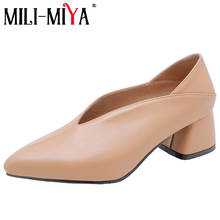 Novos sapatos casuais femininos, de couro pu, saltos quadrados, slip-on, sapatos casuais, primavera/outono, plus size 34-48 2024 - compre barato