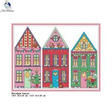 Набор для вышивки крестиком с изображением радужного дома, 14CT, 11CT 2024 - купить недорого