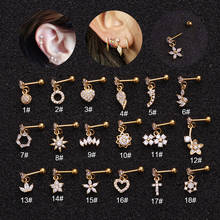 1PC Dangle Piercing Cartilage Earring With Cz Flower Star Crown Heart Cross Wing Dainty Conch Tragus Helix Stud Earring Jewelry 2024 - buy cheap