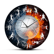 Fire And Water Volleyball Ball Wall Clock Sport Game Living Room Art Decor Hanging Silent Swept Wall Watch Volleyball Team Gift 2024 - buy cheap