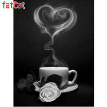 FATCAT-pintura de diamante redondo y cuadrado completo, bordado de café, 5D, cristal, conjunto decorativo, arte blanco y negro AE431 2024 - compra barato