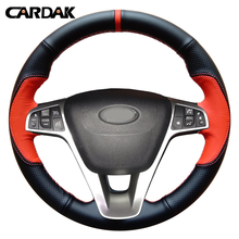 CARDAK DIY-Protector de cuero Artificial para volante de coche, cosido a mano, naranja y negro, para Lada Vesta 2015 2016 2017 2024 - compra barato