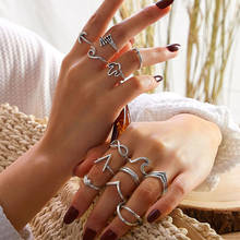13Pcs/Set Women Rings Set Beach Fashion Geometric Wave Moon Peach Heart Open Silver Color Ring Boho Charm Jewelry Gift 2024 - buy cheap