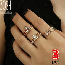 3pcs/set Bohemian Vintage Gold Crystal Geometric Joint Ring Set for Women Leaf Personality Design Ring Set Party Jewelry Gift 2024 - buy cheap