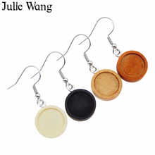 Julie Wang 4 Pairs Wood Cabochon Base Settings Stainless Steel Ear Hooks Blank Tray Earring Jewelry Making Accessory Inner 12mm 2024 - buy cheap