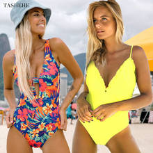 Женский купальный костюм с рюшами и открытыми плечами, пляжная одежда с открытой спиной, монокини, купальные костюмы 2020 2024 - купить недорого