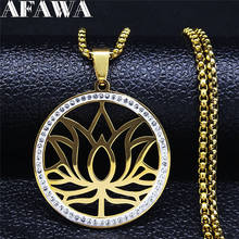 Yoga lotus aço inoxidável cristal corrente colares cor do ouro feminino/masculino pingente colar jóias colares de mujer n105s02 2024 - compre barato