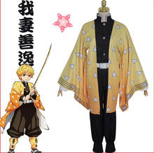 Anime Demon Slayer Agatsuma Zenitsu Cosplay Costumes Kimetsu no Yaiba Men Kimono Halloween Costumes 2024 - buy cheap