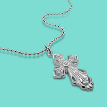Fashion 925 Sterling Silver Necklace Woman Cross Pendant Necklace Girls Popular Jewelry Solid Silver Long Beads Chain 2024 - buy cheap