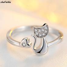 2021 Trend New Silver Color Jewelry Female Cute Little Cat Shaped Opening Ring For Woman Wholesale Dropshipping 2024 - buy cheap