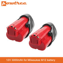 Powtree 12V 3.0Ah Li-ion battery for Milwaukee M12 power tool XC 48-11-2440 48-11-2402 48-11-2411 48-11-2401 C12 B C12B M12 B6 2024 - buy cheap