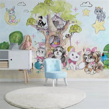 Papel tapiz personalizado para decoración del hogar, mural pintado a mano de dibujos animados modernos, para mascotas, gatos, paraiso, Fondo de pared para habitación de niños 2024 - compra barato