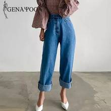 Genayooa-Pantalones Vaqueros Boyfriend para mujer, Vaqueros Mom informales de cintura alta con cinturón, Vaqueros sueltos de estilo coreano, 2020 2024 - compra barato