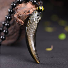 Natural Black Golden Ice Obsidian Pendant Amulet Lovers Wolf Tooth Jade Necklace For Women men, other natrual material 2024 - buy cheap