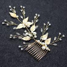 Perolas femininas clássicas folhas de ouro, acessórios para cabelo de noiva, presilhas para casamento, joias para cabelo 2024 - compre barato
