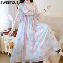 SWEETXUE-Vestido largo de estilo Kawaii para mujer, moda de verano, Retro, Hanfu, estampado de hada china, holgado, informal, 2021 2024 - compra barato