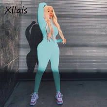 XLLAIS Sky Blue Ribbed Material Jumpsuits Women Sexy Long Sleeve Zippers Tight Bodycon Overalls Dropshipping Cute Rompers 2024 - buy cheap