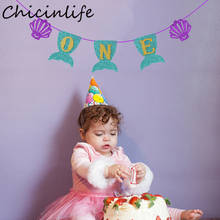 Chicinlife 1 conjunto sereia cauda um banner festa de aniversário decoração do chuveiro do bebê menina 1st aniversário alta cadeira bunting guirlanda suprimentos 2024 - compre barato