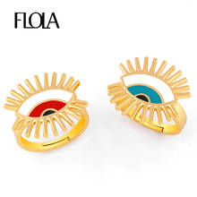 FLOLA Greek Evil Eye Statements Rings For Woman Turkish Eye Yellow Gold Rings Enamel Jewelry ojos esmaltados anillos rigj12 2024 - buy cheap