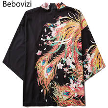 Bebovizi Fashion Japanese Style Golden Phoenix Print Kimono Women Cardigan Yukata Kimono Streetwear Men Tradition Asian Clothing 2024 - buy cheap