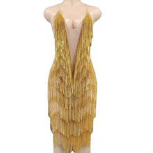 Shining Yellow Crystal Tassel Women Dresses Sleeveless Backless Short Dresses DJ Singer Dance Stage Wear Birthday Party Outfit 2024 - buy cheap