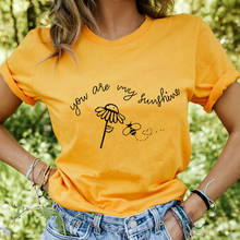 Camiseta feminina you are my radiante 100% algodão, camiseta de abelha, camiseta inspiradora, verão casual, gola o, pulôveres de manga curta 2024 - compre barato