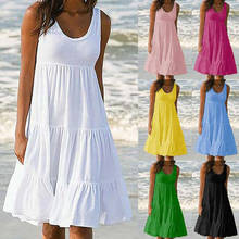 Summer O-neck Sleeveless Loose Beach Dress Women Casual Plus Size A-line Solid Dresses Beach Female Big Swing Patchwork Dress 2024 - buy cheap