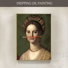 Pintura a óleo para garotas, pintada à mão de alta qualidade, divertida, jogar uma caneta, pintura a óleo em tela, design engraçado 2024 - compre barato