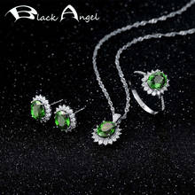 Conjunto de joyería de turmalina verde esmeralda para mujer, aretes de tuerca, collar, anillo, regalo de boda y Navidad, plata 925, Ángel negro 2024 - compra barato