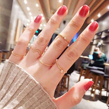 Anillo de mujer coreana versión de diamantes de imitación anillo de cinco piezas anillo conjunto anillo estudiante novias cola anillos de mujer 2024 - compra barato