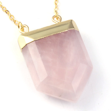 Rose Pink Quartz Light Yellow Gold Color Shield Polygon Pendant Tiger Eye Stone Necklace Fashion Jewelry 2024 - buy cheap