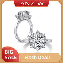 ANZIW-925 anillos de plata esterlina de compromiso para mujer, anillos de Halo de corte redondo de 3 quilates, joyería de plata con flor, 925 2024 - compra barato
